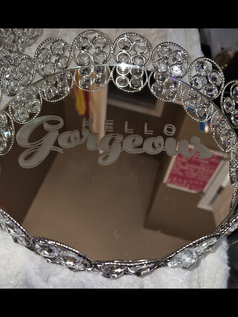 Silver Crystal Accent Sconces And Tray. Tray w/ Hello Gorgeous/ 3 Pcs - Picture 3 of 9